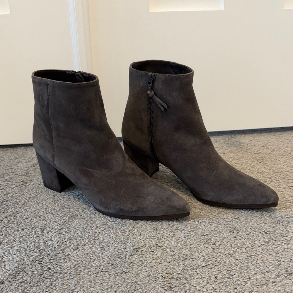 Stuart Weitzman Dark Gray Ankle Booties with pointed toe